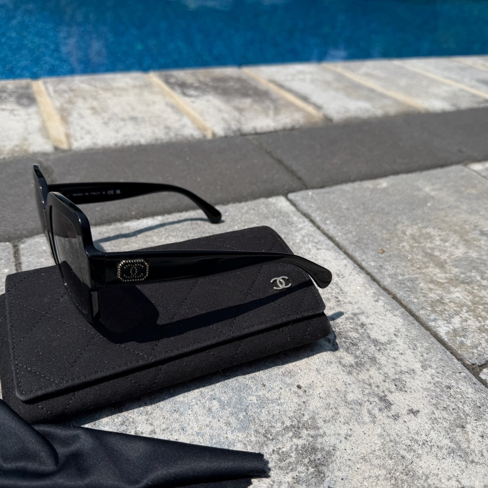 CHANEL Black Quilted Sunglasses and Matching Case